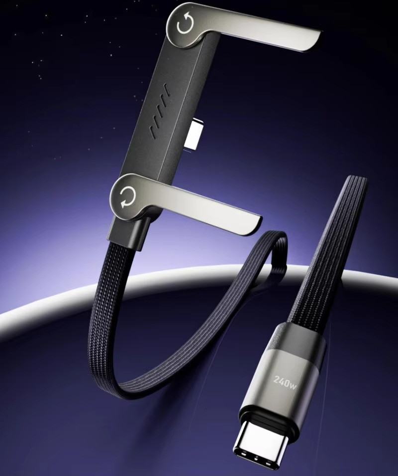 240W Fast Charging Nylon Braided Cable 1.5M with Phone Stand Data Transfer Type-C for Mobile Phone