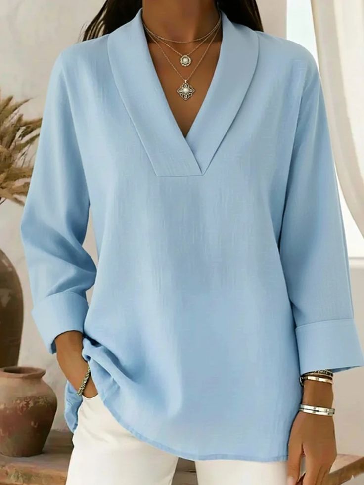 The Loooks V-Neck Solid Color Ladies Top