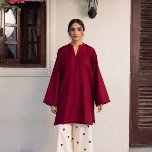 CHERRY HEARTS — Wine Red Linen Co-ord Set